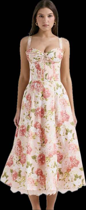 Rosalee Pink Peony Print Cotton Bustier Sundress - Picture 4 of 10